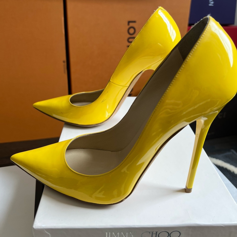 Jimmy Choo Anouk Yellow Patent Stiletto Heels